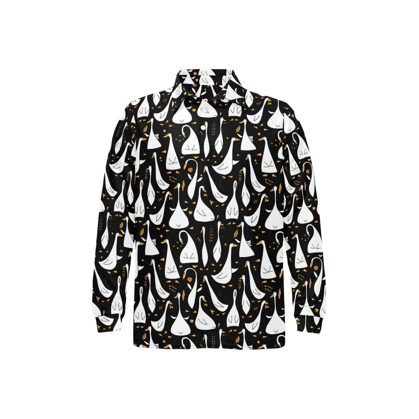 Goose Print Design LKS401 Long Sleeve Polo Shirt For Men's