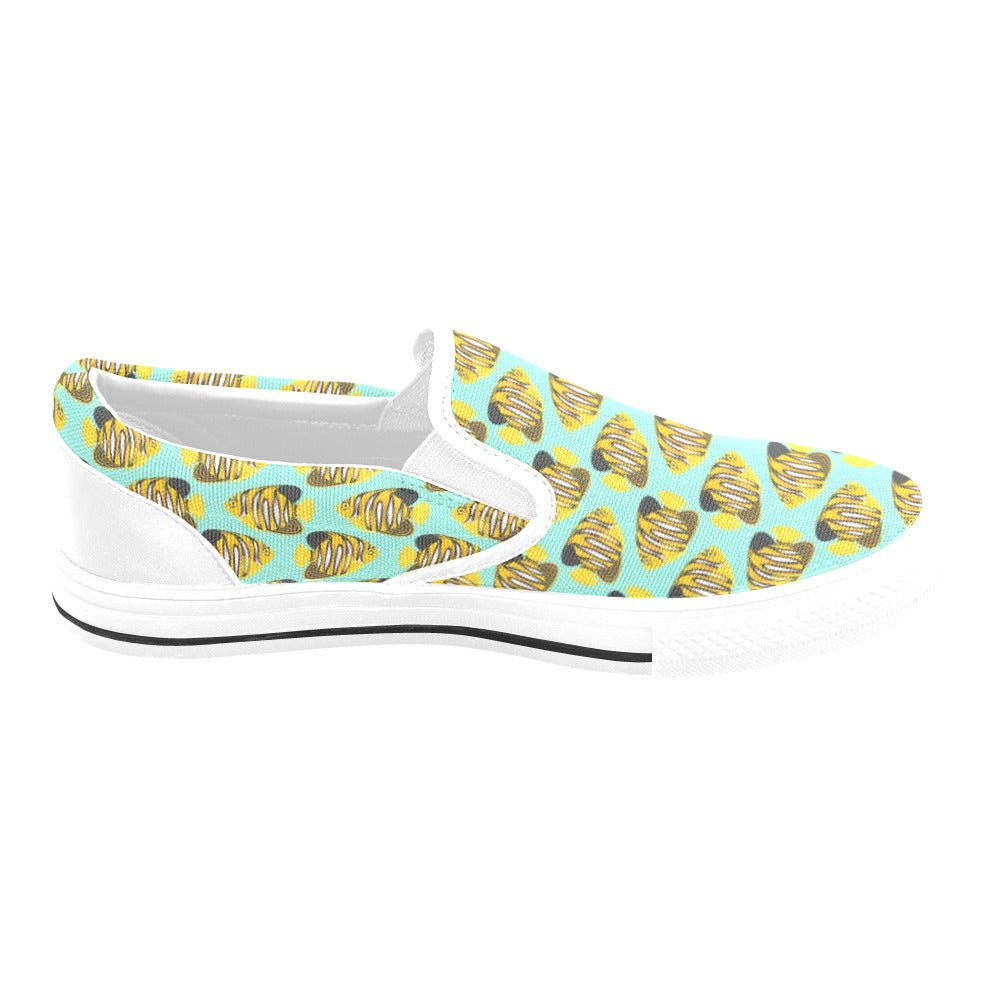 Angelfish Print Design LKS402 White Slip Ons Canvas Women's Shoes