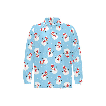 Snowman Print Design LKS305 Long Sleeve Polo Shirt For Men's