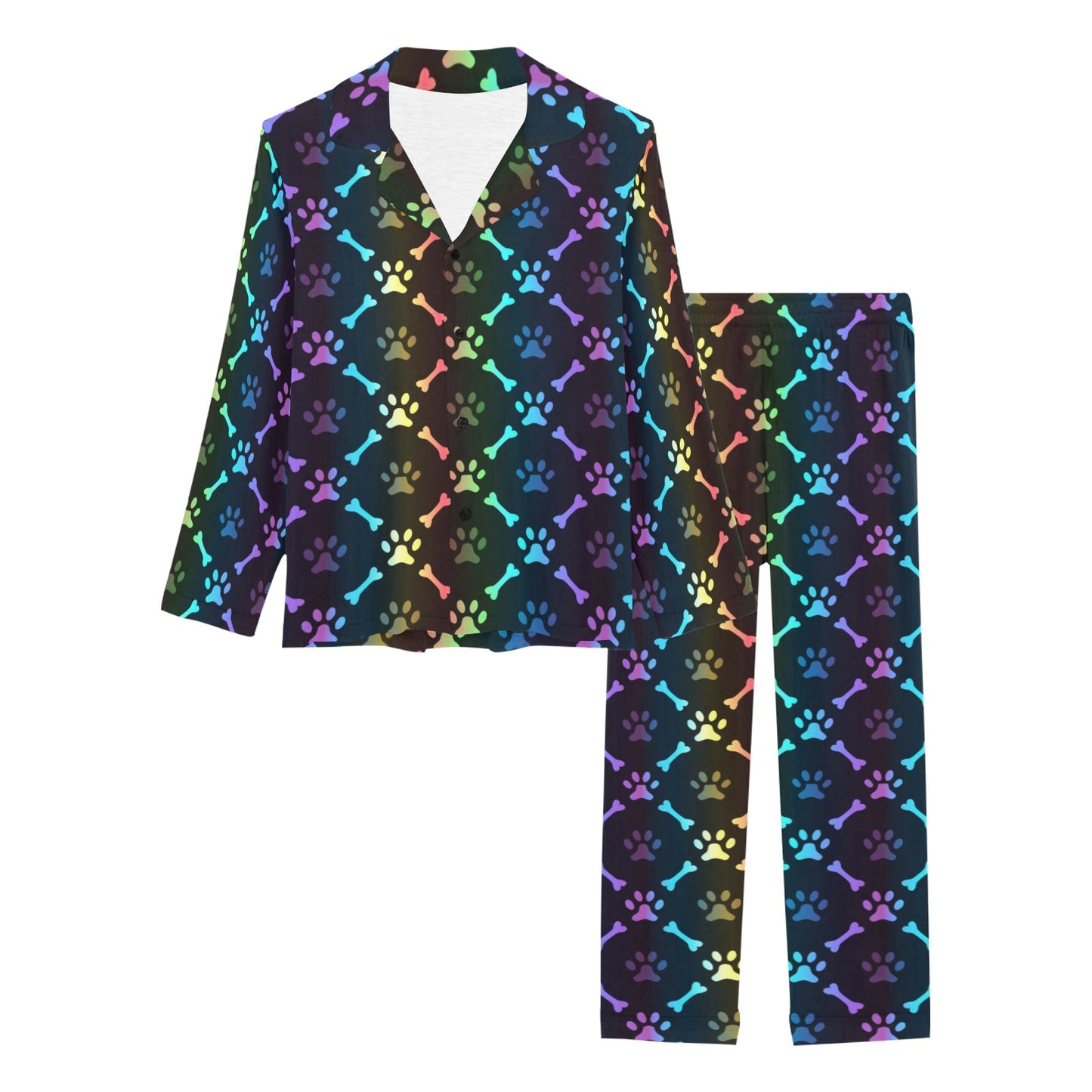 Paw Rainbow Pattern Print Design A01 Women's Long Pajama Set