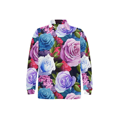 Rose Pattern Print Design RO09 Long Sleeve Polo Shirt For Men's