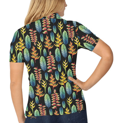 Heliconia Pattern Print Design HL03 Women's Polo Shirt