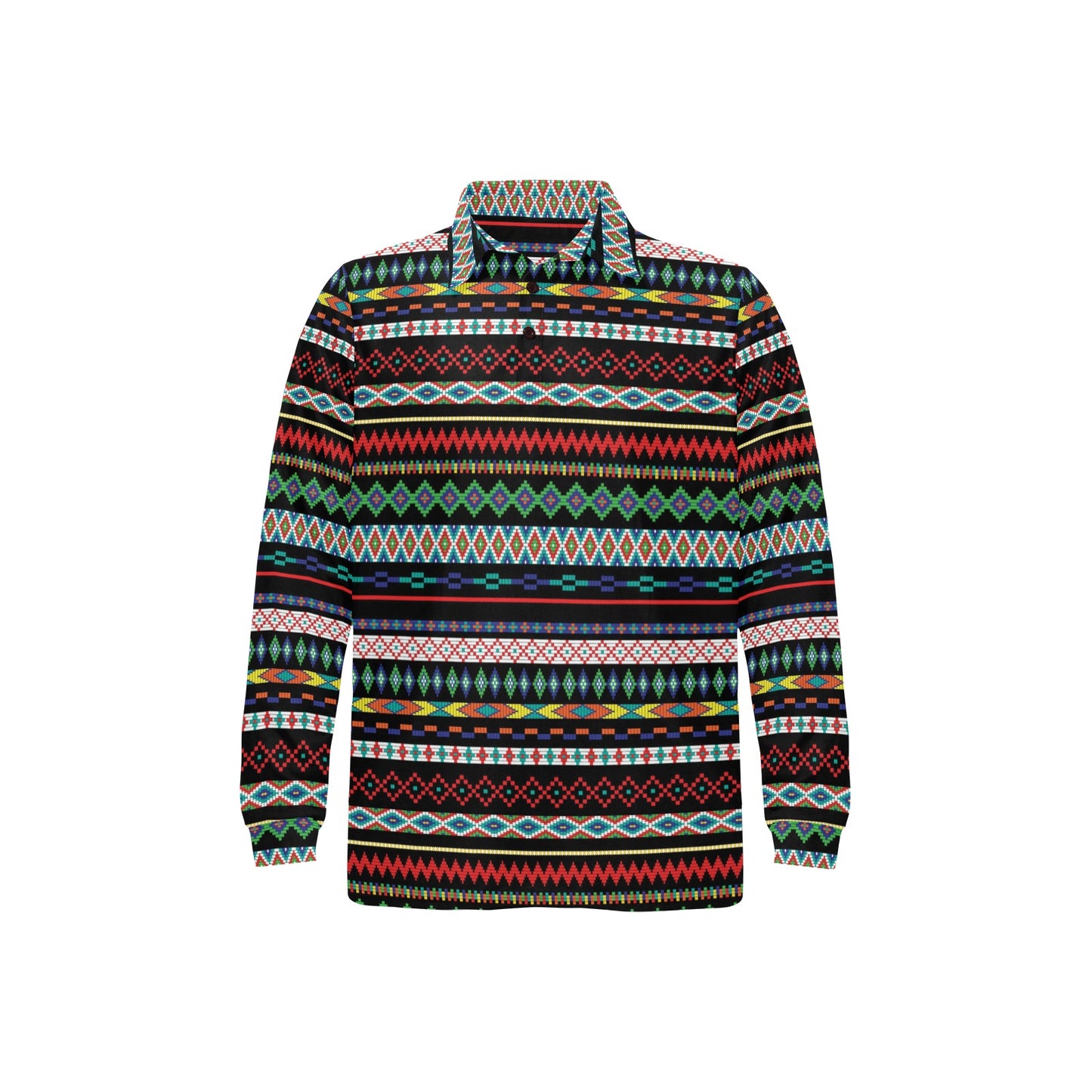 Southwest Pattern Print Design LKS302 Long Sleeve Polo Shirt For Men's
