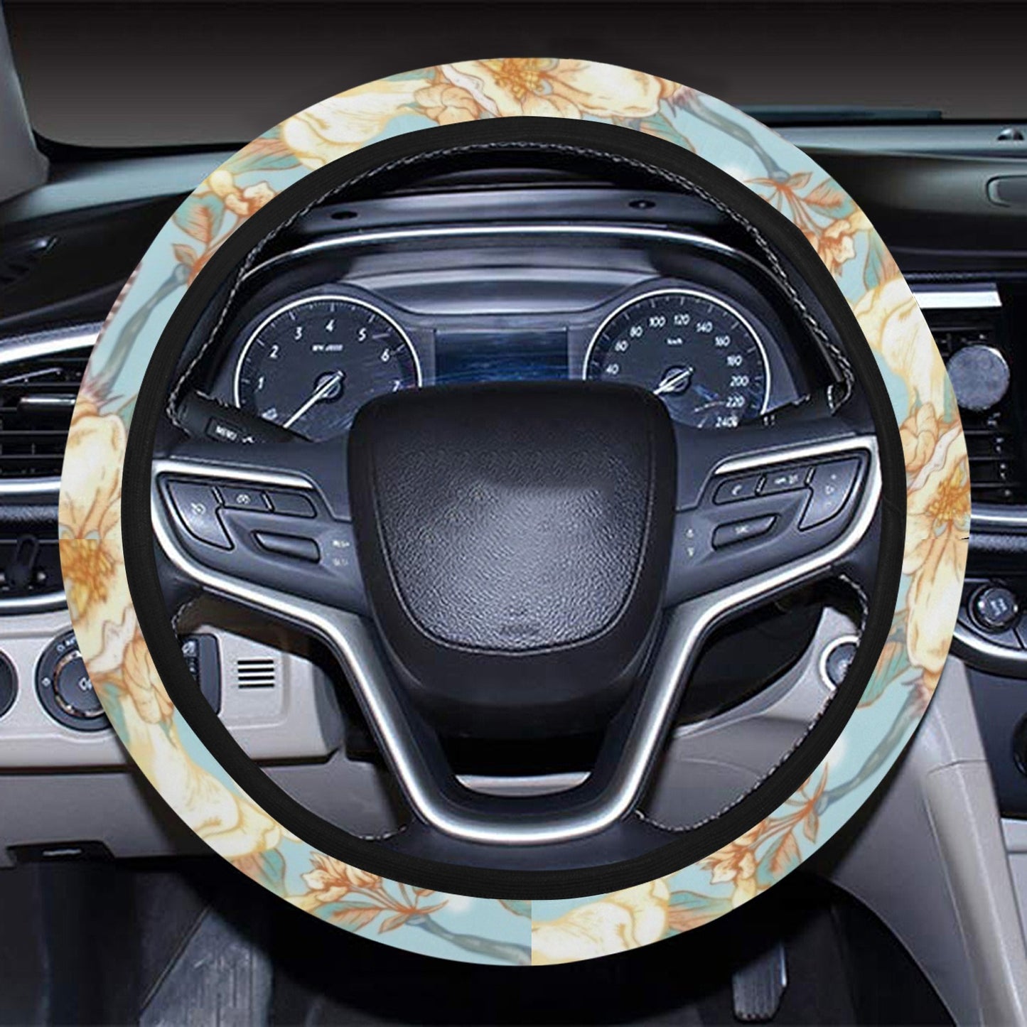 Summer Floral Print Design LKS302 Steering Wheel Cover with Elastic Edge