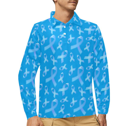 Prostate cancer Pattern Print Design A01 Long Sleeve Polo Shirt For Men's