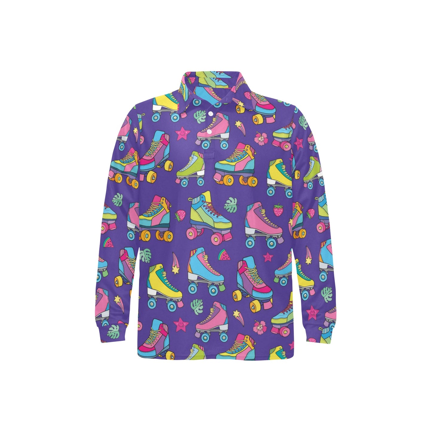 Roller skate Colorful Pattern Print Design A05 Long Sleeve Polo Shirt For Men's