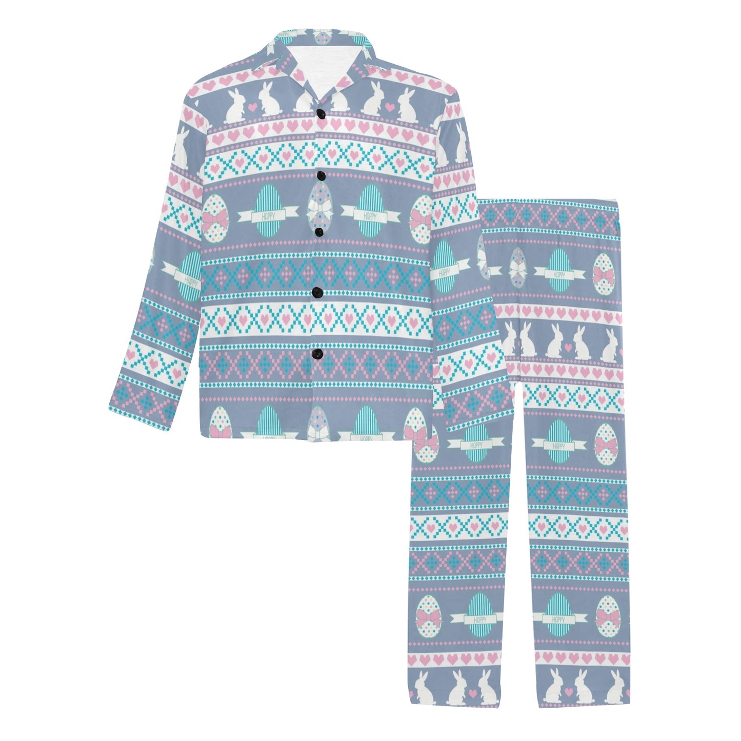 Easter Eggs Pattern Print Design RB013 Men's Long Pajama Set