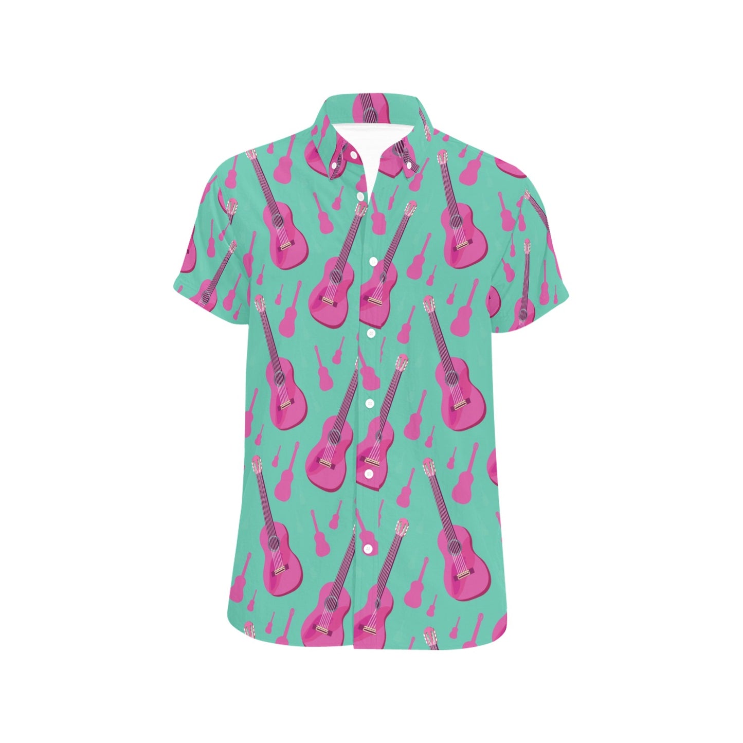 Acoustic Guitar Print Design LKS405 Men Short Sleeve Button Up Shirt