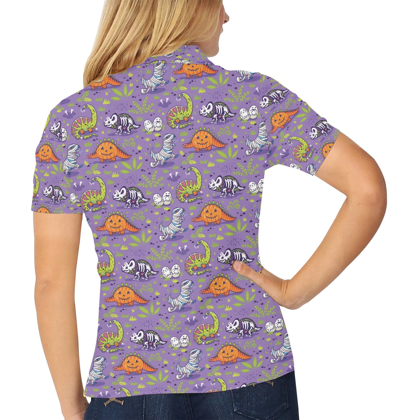 Zombie Dinosaur Print Design LKS302 Women's Polo Shirt