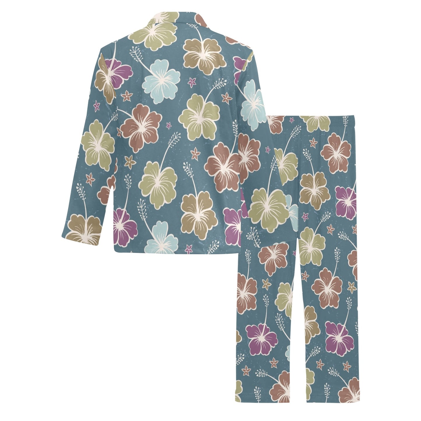 Hibiscus Pattern Print Design HB033 Men's Long Pajama Set