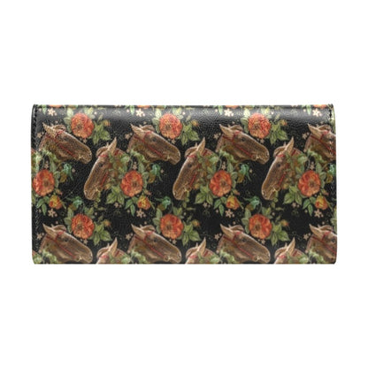 Horse Embroidery with Flower Design Women's Trifold Wallet