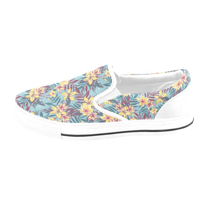 Summer Floral Print Design LKS304 White Slip Ons Canvas Women's Shoes