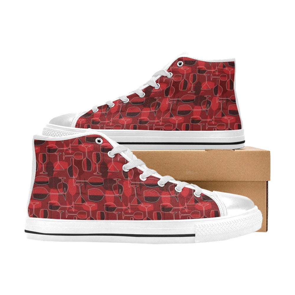 Wine Glass Print Design LKS301 Men's High Top Canvas Shoes