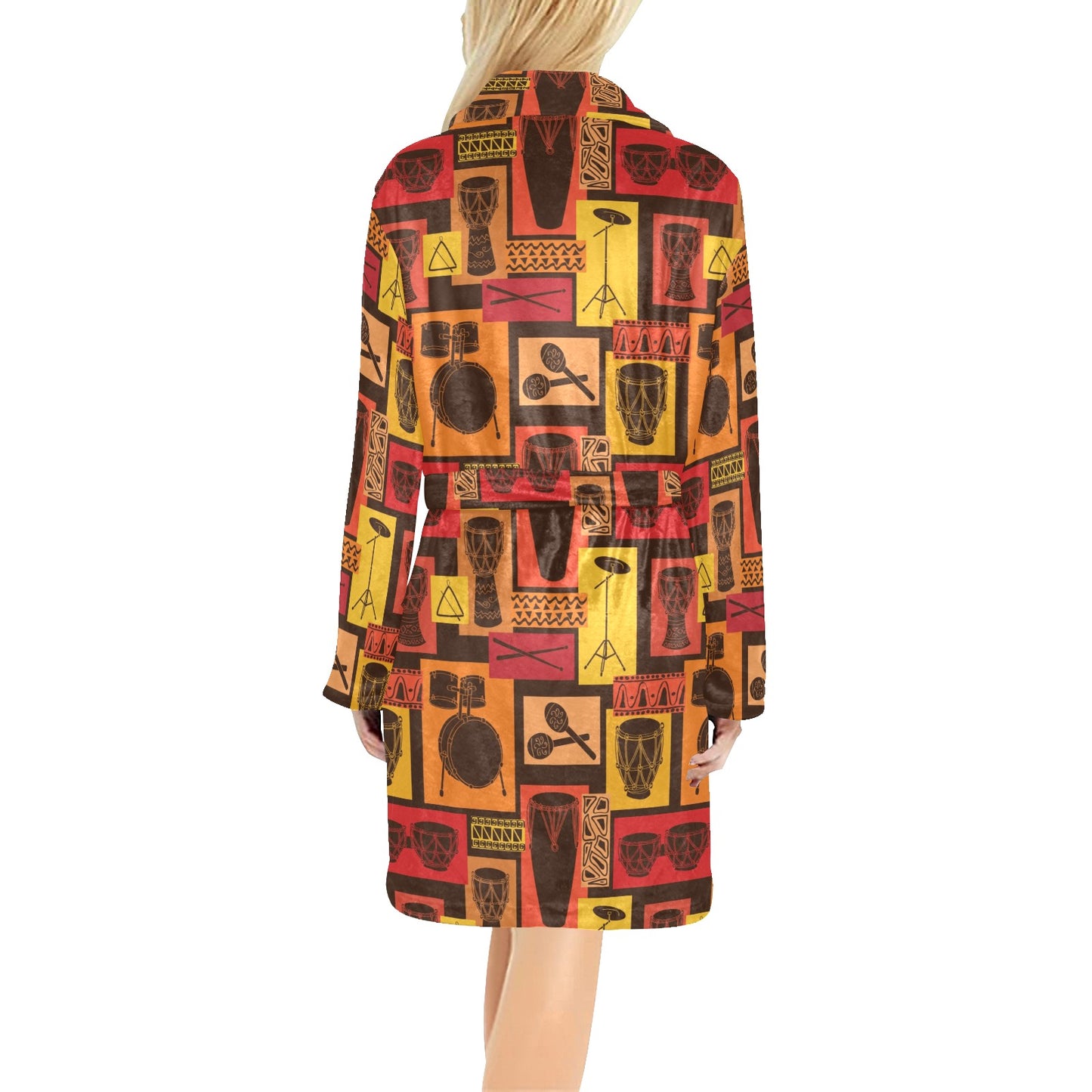 Percussion Pattern Print Design 02 Women's Fleece Robe