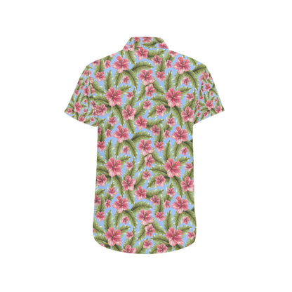 Tropical Flower Print Design LKS301 Men Short Sleeve Button Up Shirt