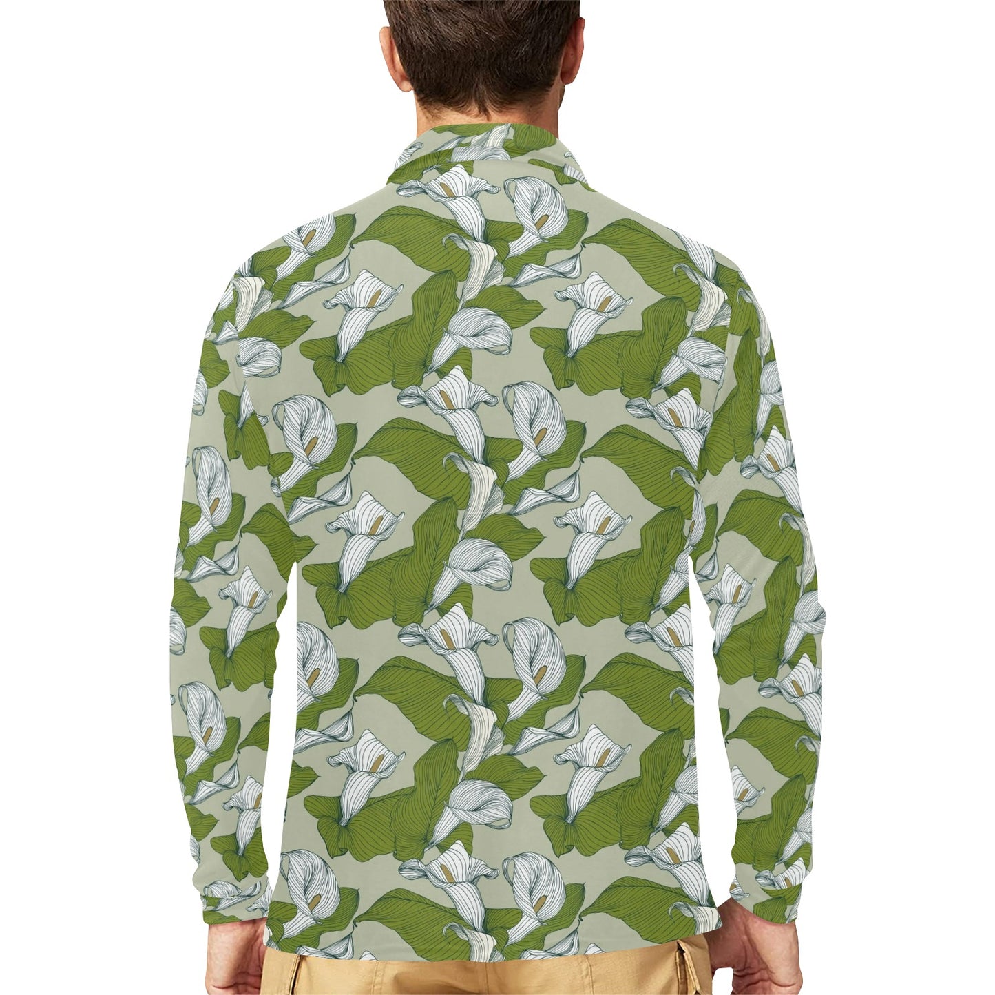 Lily Pattern Print Design LY08 Long Sleeve Polo Shirt For Men's