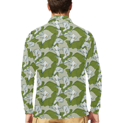 Lily Pattern Print Design LY08 Long Sleeve Polo Shirt For Men's