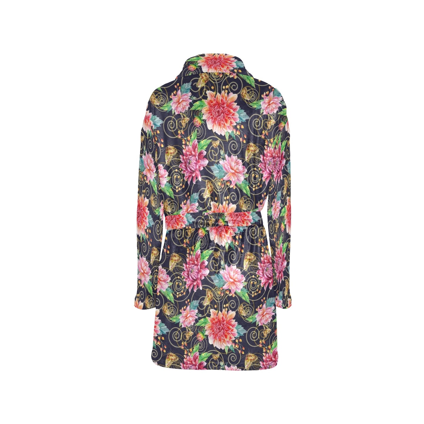 Dahlia Pattern Print Design DH02 Women's Fleece Robe