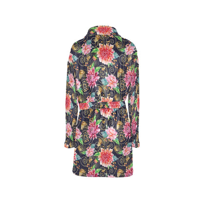 Dahlia Pattern Print Design DH02 Women's Fleece Robe