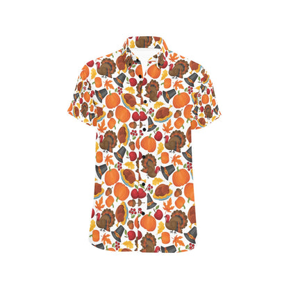 Thanksgiving Print Design LKS304 Men Short Sleeve Button Up Shirt