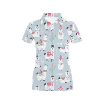 Llama Pattern Print Design 04 Women's Polo Shirt