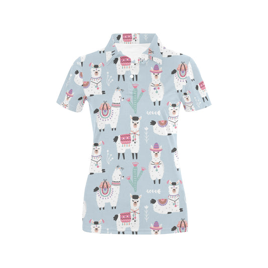 Llama Pattern Print Design 04 Women's Polo Shirt