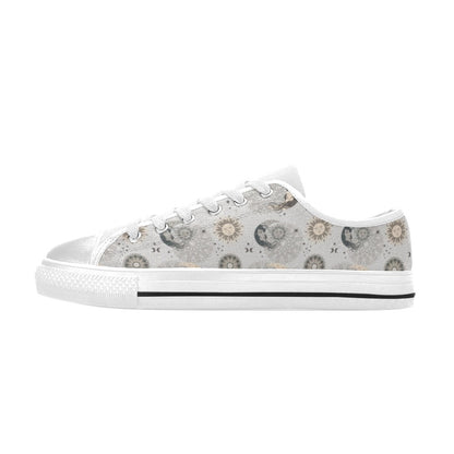 Sun Moon Print Design LKS302 Women's White Low Top Shoes