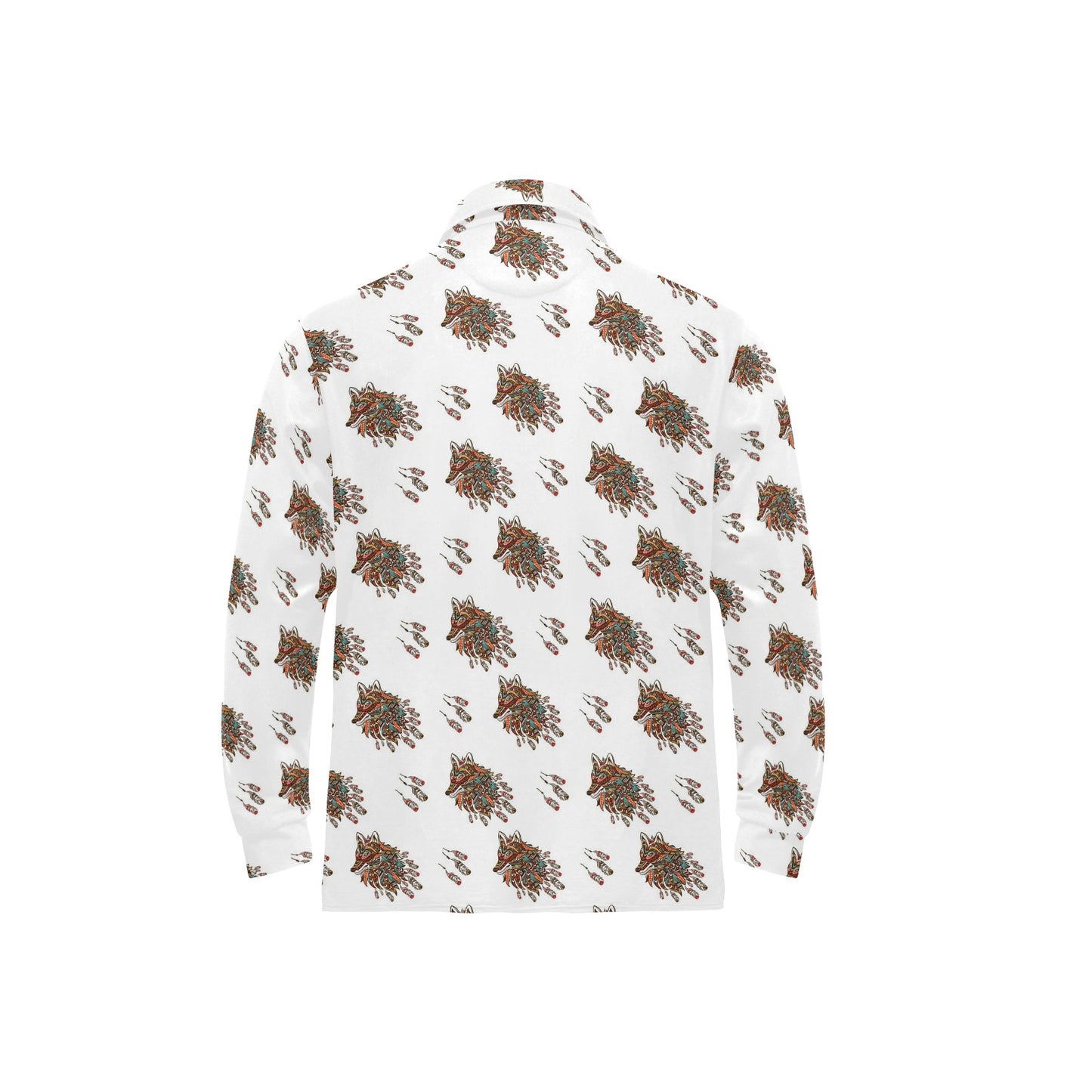 Aztec Wolf Pattern Print Design 02 Long Sleeve Polo Shirt For Men's
