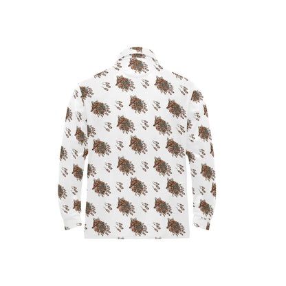 Aztec Wolf Pattern Print Design 02 Long Sleeve Polo Shirt For Men's
