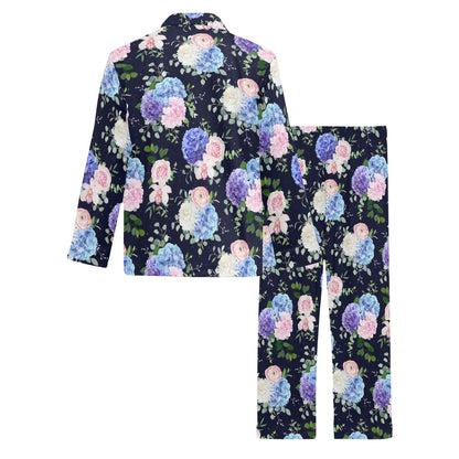 Hydrangea Pattern Print Design HD01 Men's Long Pajama Set