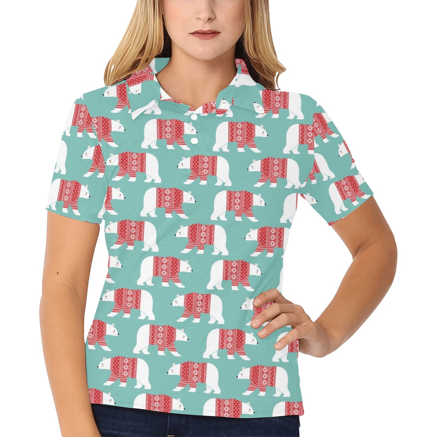 Polar Bear Pattern Print Design A04 Women's Polo Shirt