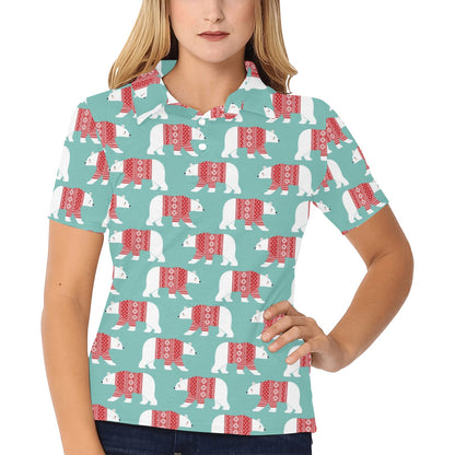 Polar Bear Pattern Print Design A04 Women's Polo Shirt
