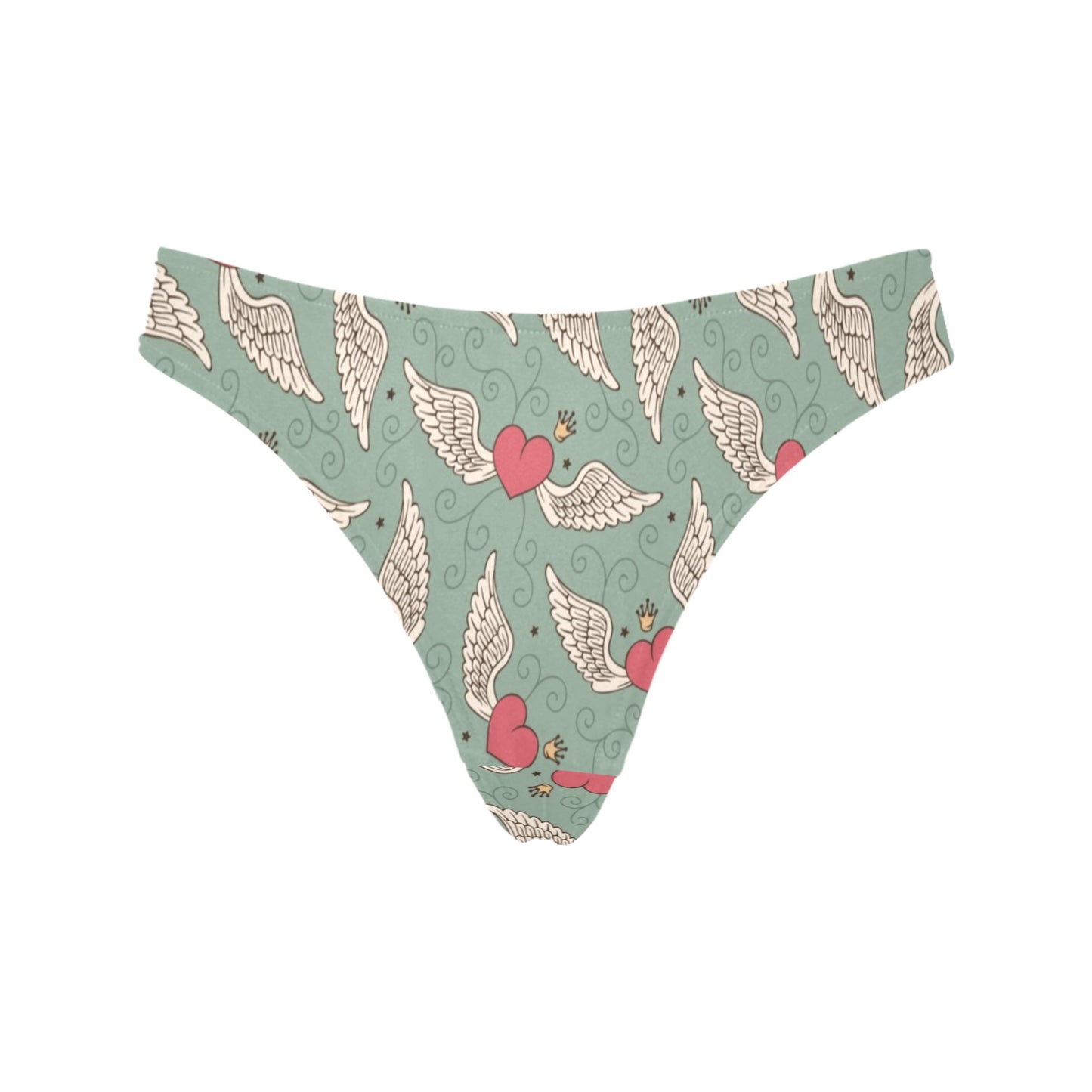 Angel Wings Heart Design Themed Print Women's Thongs