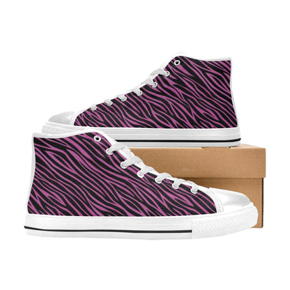 Zebra Pink Print Design LKS304 Men's High Top Canvas Shoes