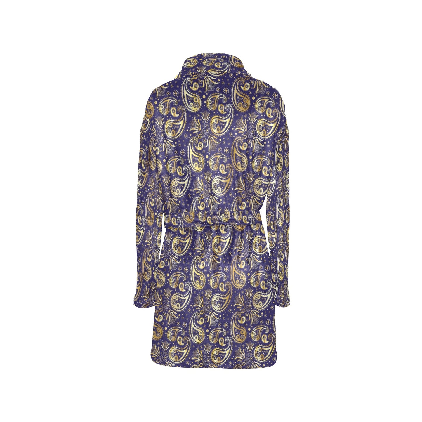 Paisley Blue Yellow Design Print Women's Fleece Robe