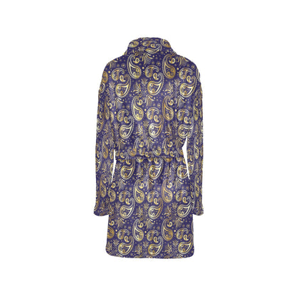 Paisley Blue Yellow Design Print Women's Fleece Robe