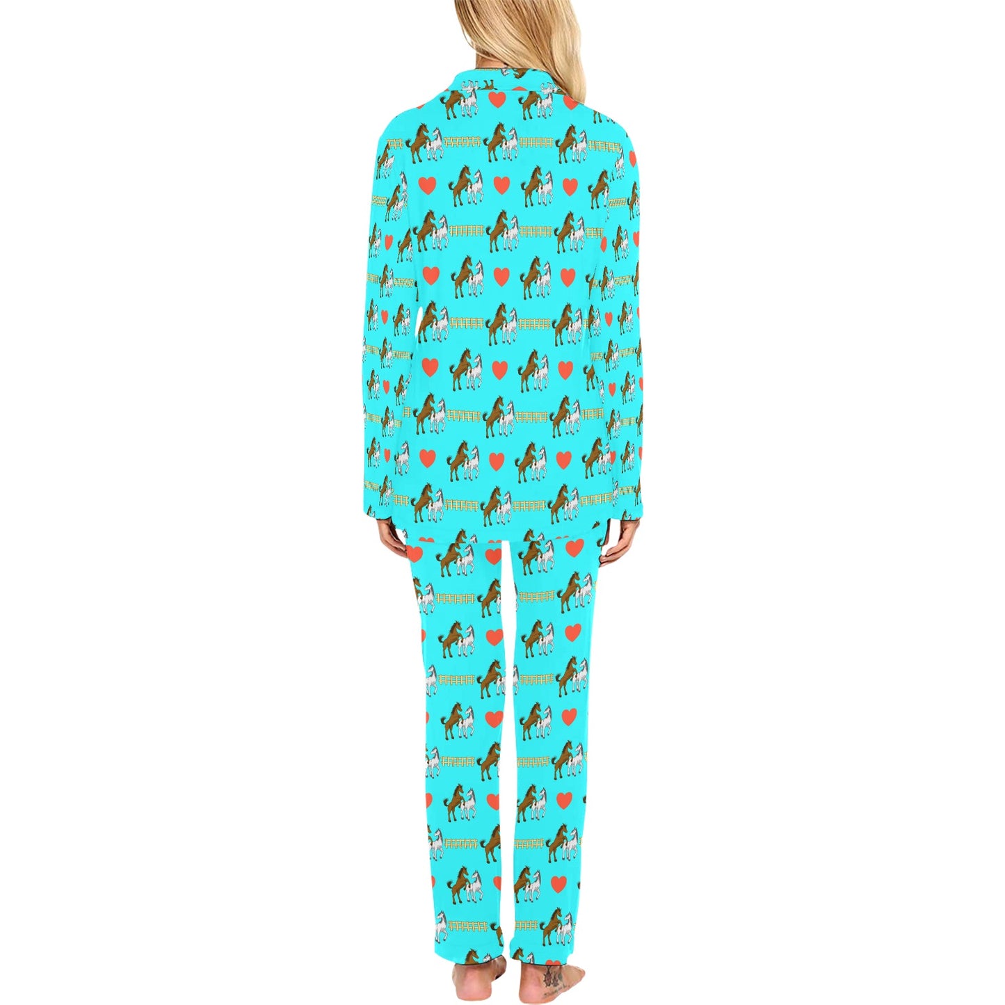 Horse Couple Love Print Design LKS309 Women's Long Pajama Set