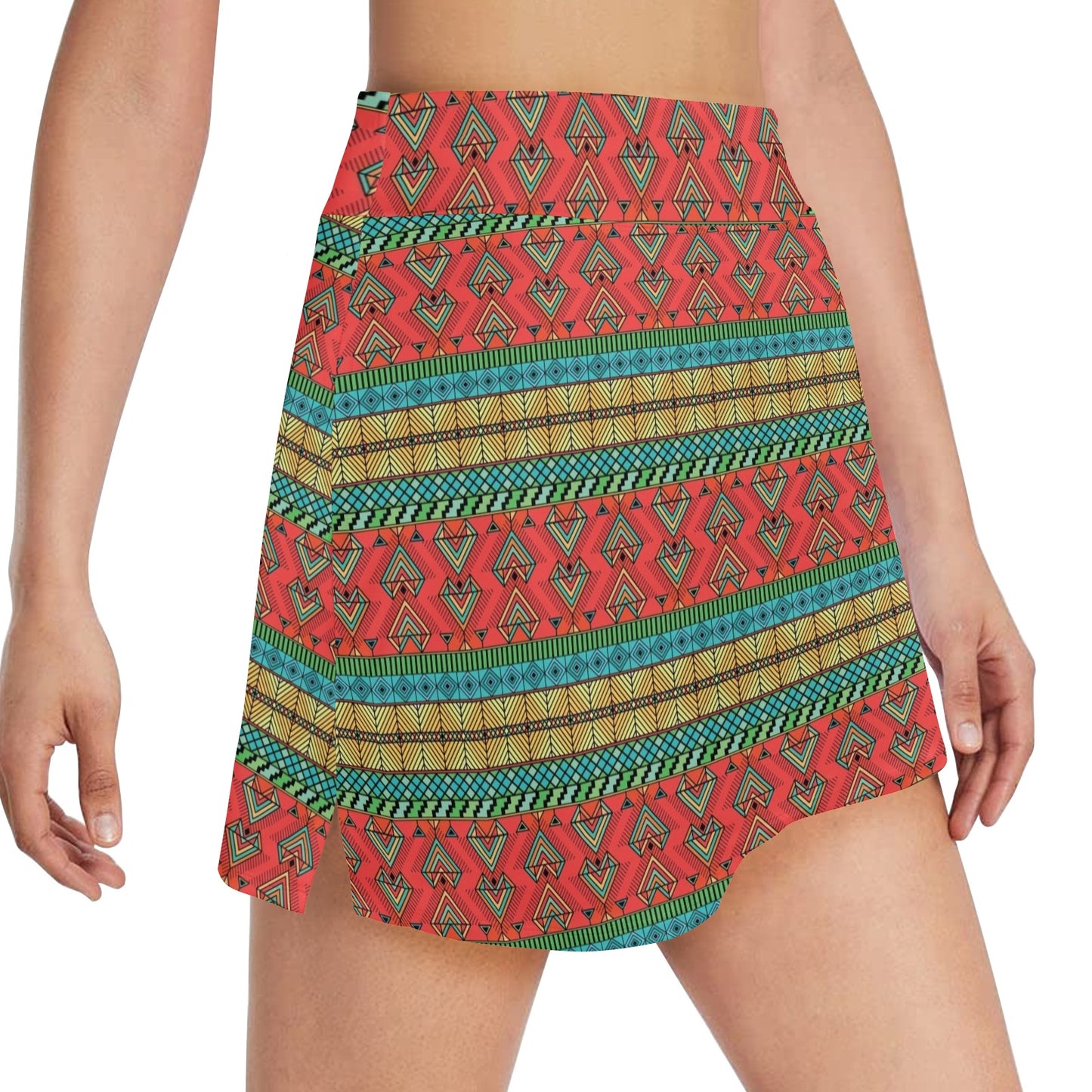 African Colorful Zigzag Print Pattern 17" Golf & Pickleball Skort with Pockets