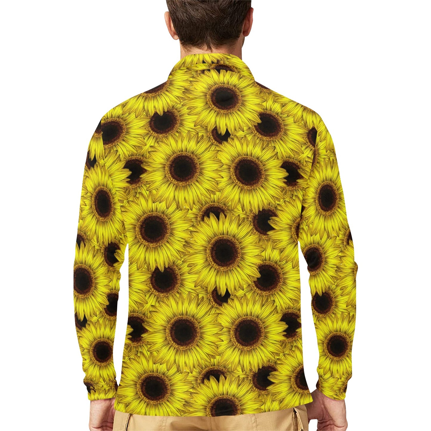 Sunflower Pattern Print Design SF011 Long Sleeve Polo Shirt For Men's
