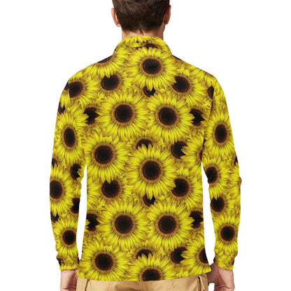Sunflower Pattern Print Design SF011 Long Sleeve Polo Shirt For Men's