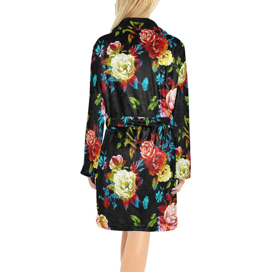 Peony Pattern Print Design PE07 Women's Fleece Robe