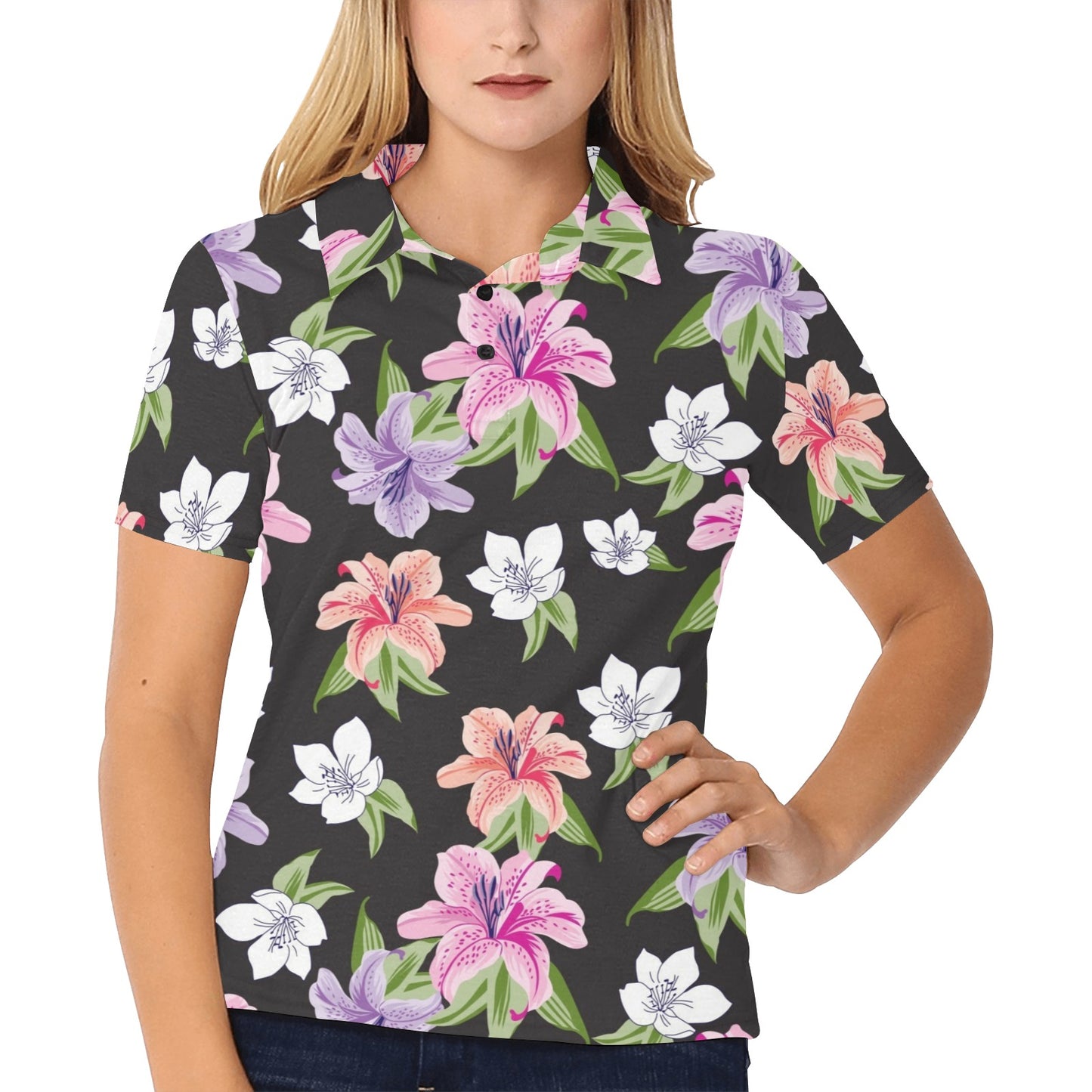 Lily Pattern Print Design LY02 Women's Polo Shirt