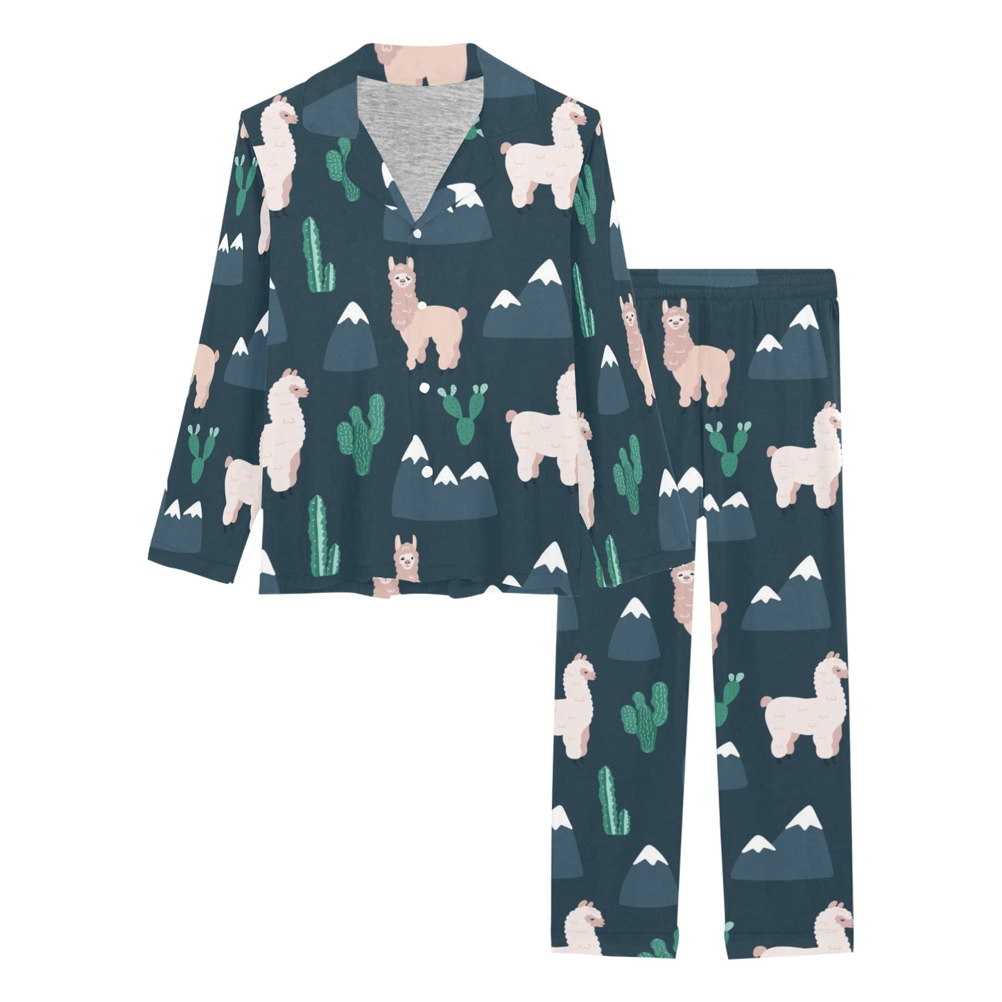 Llama Pattern Print Design 06 Women's Long Pajama Set