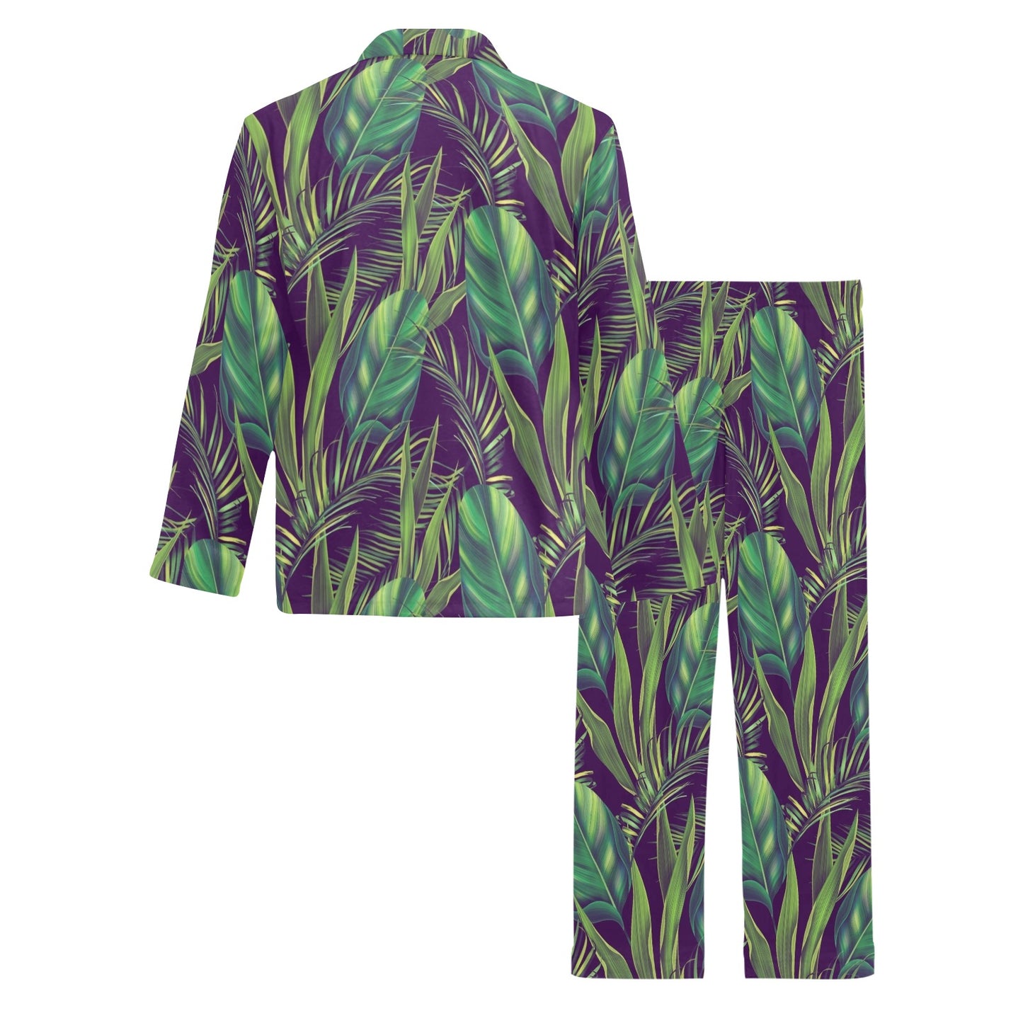 Palm Leaves Pattern Print Design PL03 Men's Long Pajama Set