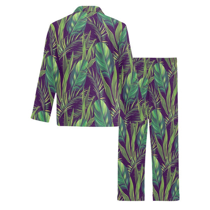 Palm Leaves Pattern Print Design PL03 Men's Long Pajama Set
