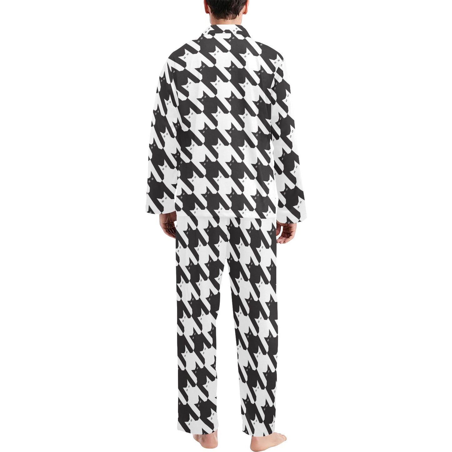 Cat HoundstoothPattern Print Design 01 Men's Long Pajama Set