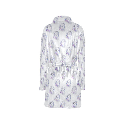 Wolf with Flower Print Design Women's Fleece Robe