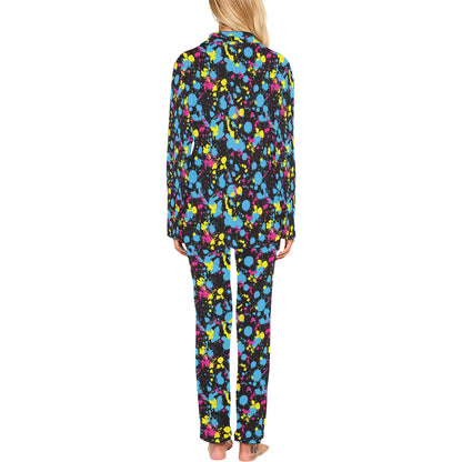 Splatter Colorful Print Design LKS301 Women's Long Pajama Set