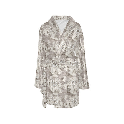 Nautical Map Design Themed Print Women's Fleece Robe