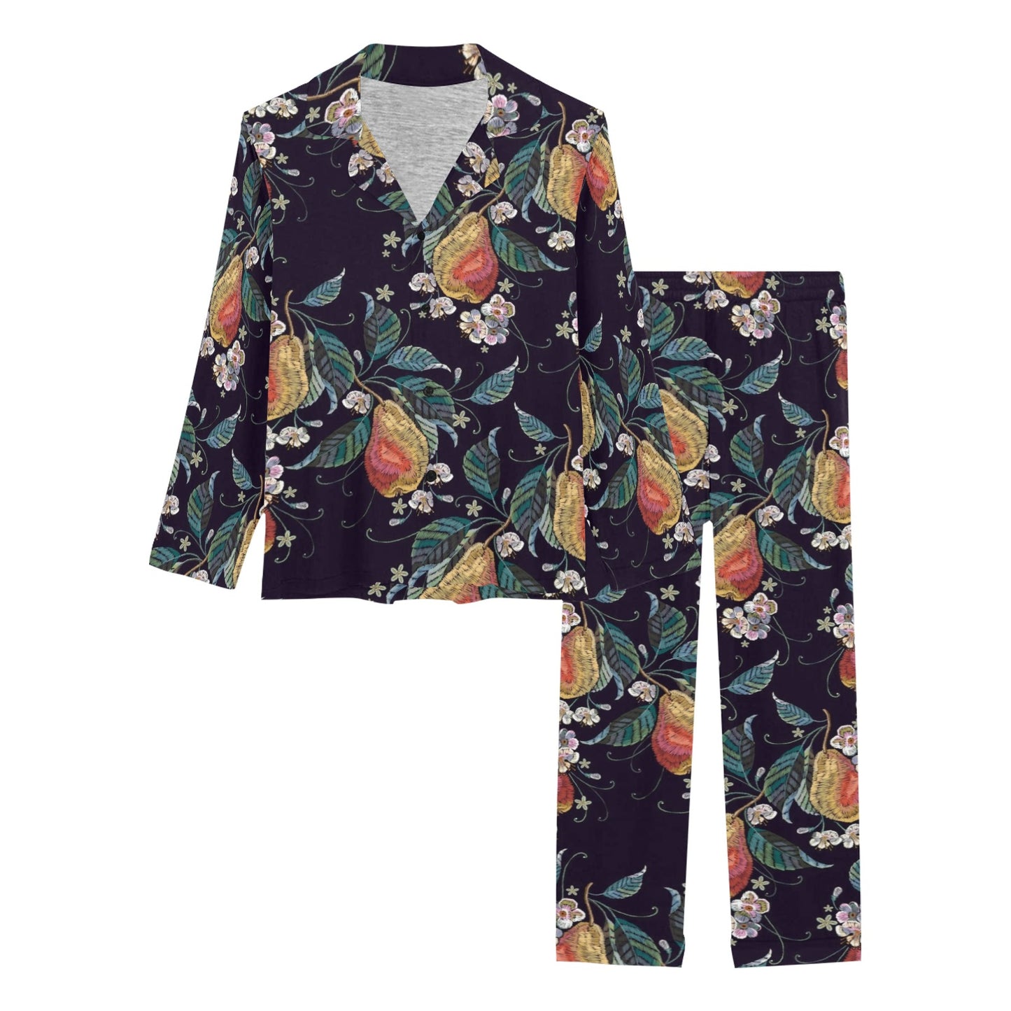 Pear Pattern Print Design PE02 Women's Long Pajama Set